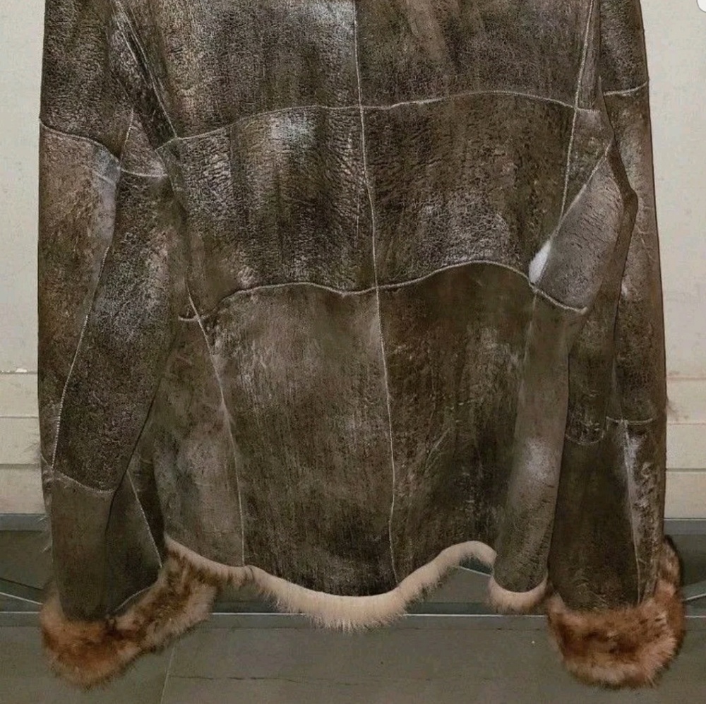 NEW Ladies Tanned Leather Dyed Rabbit Fur Jacket Fully Fur Lined Sz L - Picture 5 of 8